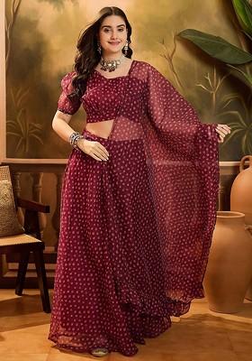 Maroon Printed Blended Lehenga Choli