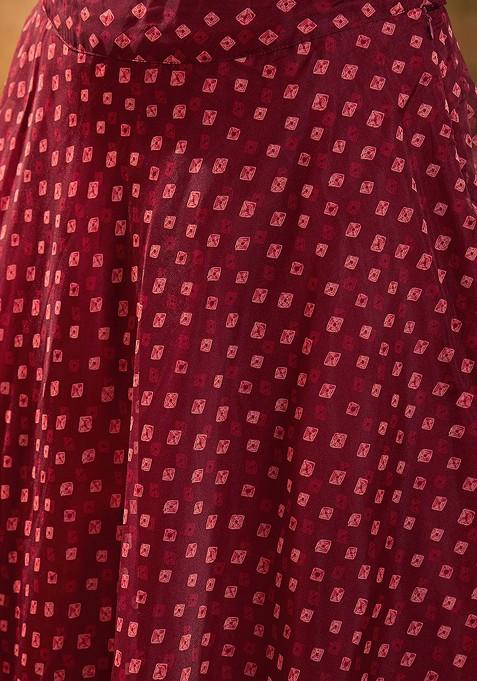 Maroon Printed Blended Lehenga Choli