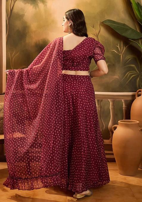 Maroon Printed Blended Lehenga Choli