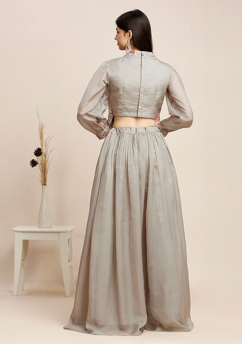 Grey Emboridered Blended Lehenga Choli - Indya