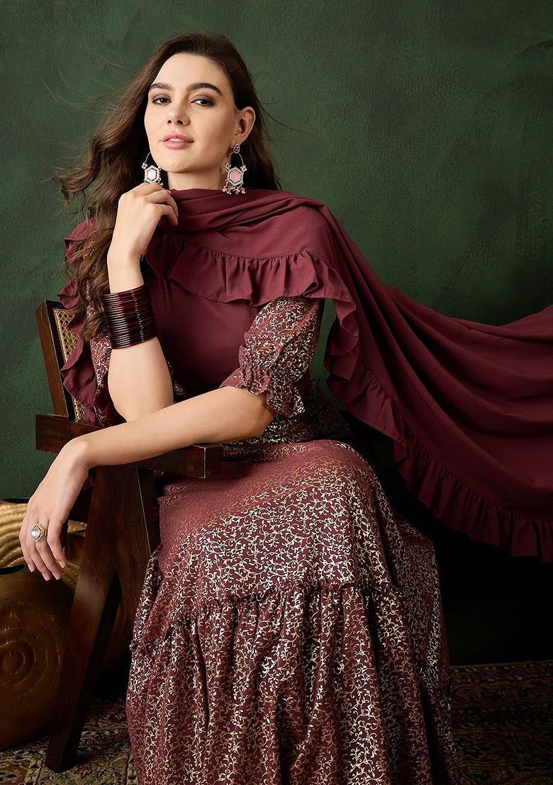 Burgundy Embellished Blended Lehenga Choli