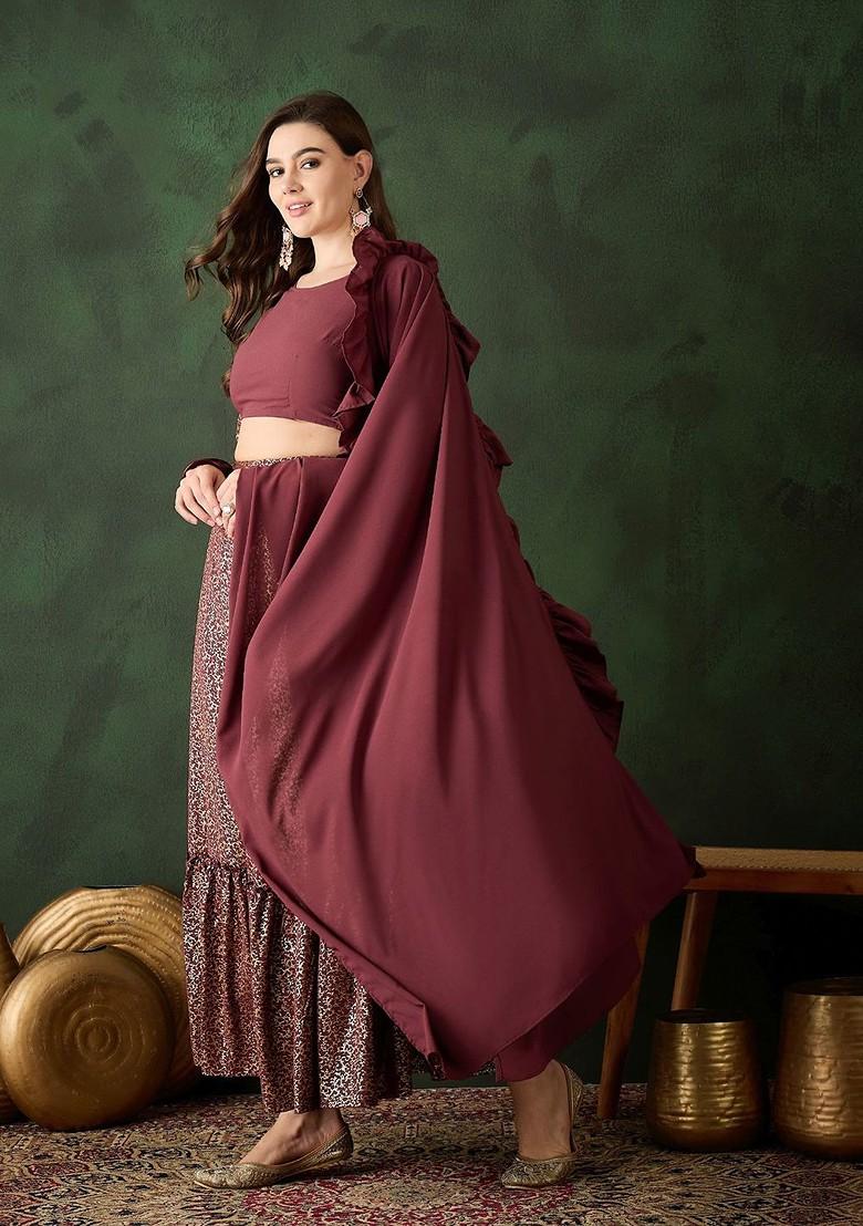 Burgundy Embellished Blended Lehenga Choli - Indya