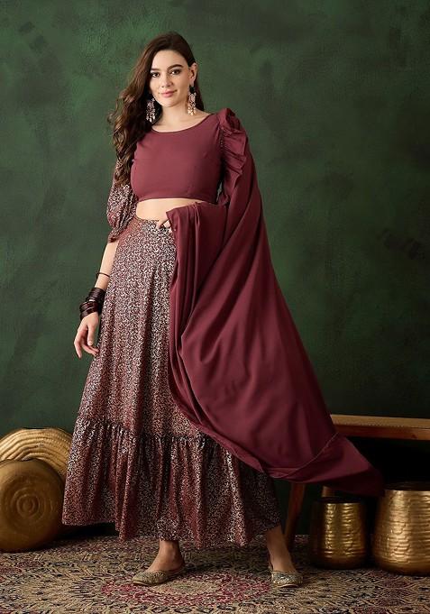 Burgundy Embellished Blended Lehenga Choli