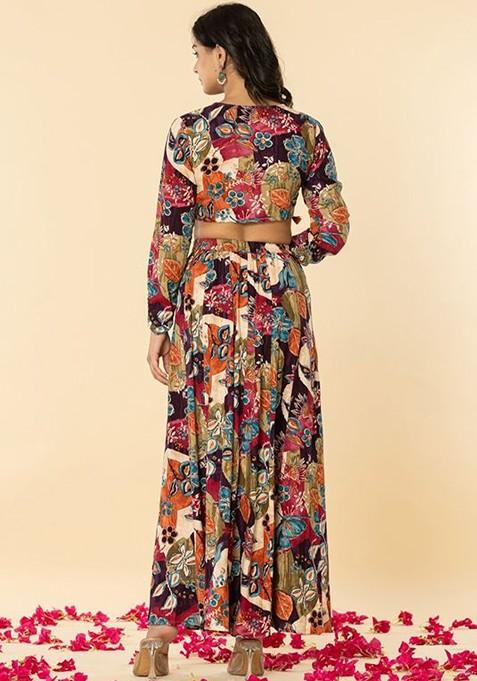 Maroon Printed Blended Lehenga Choli