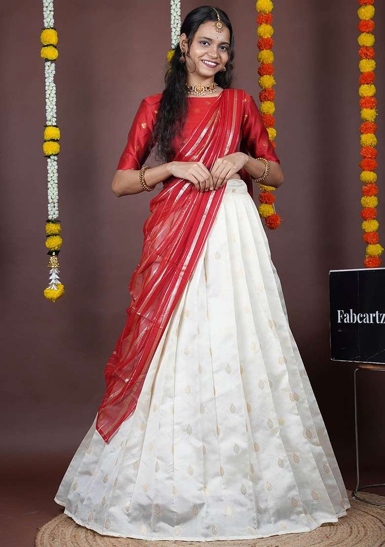 Red Emboridered Blended Lehenga Choli - Indya