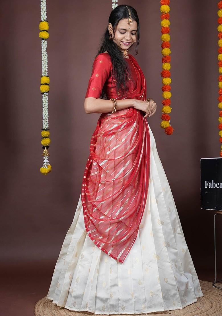 Red Emboridered Blended Lehenga Choli - Indya