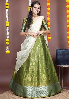 Green Woven Design Blended Lehenga Choli