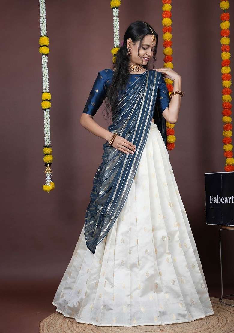 Blue Emboridered Blended Lehenga Choli - Indya