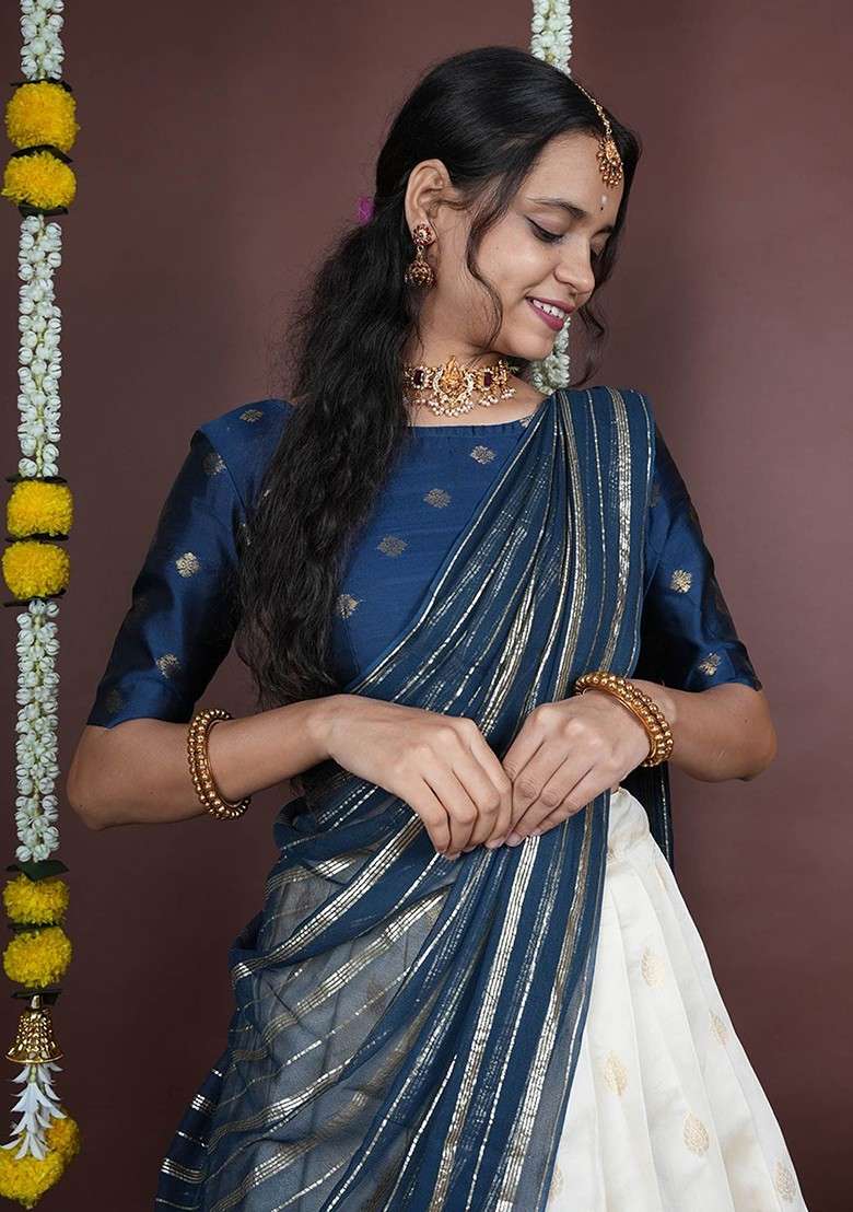 Blue Emboridered Blended Lehenga Choli - Indya