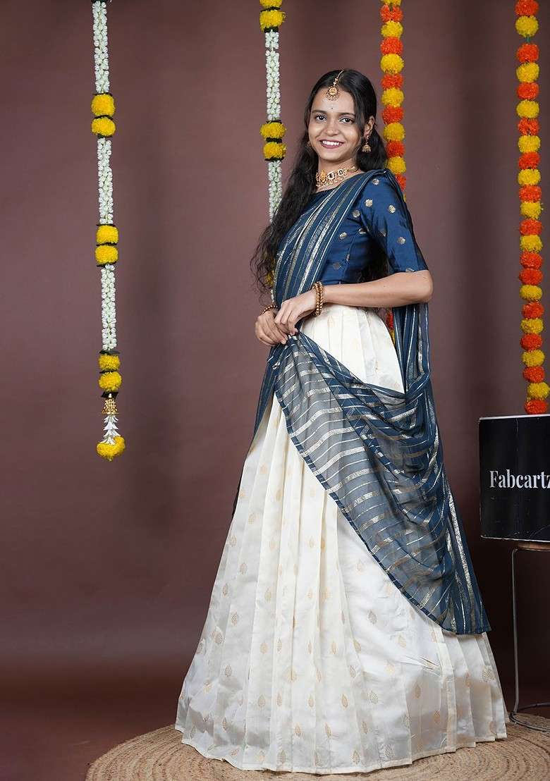 Blue Emboridered Blended Lehenga Choli - Indya