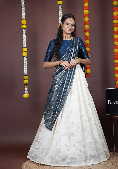 Blue Emboridered Blended Lehenga Choli