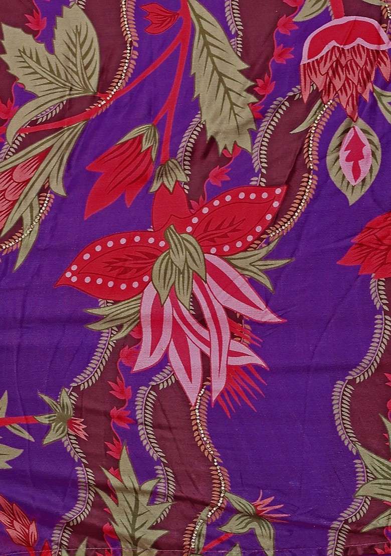 Purple Printed Blended Lehenga Choli - Indya