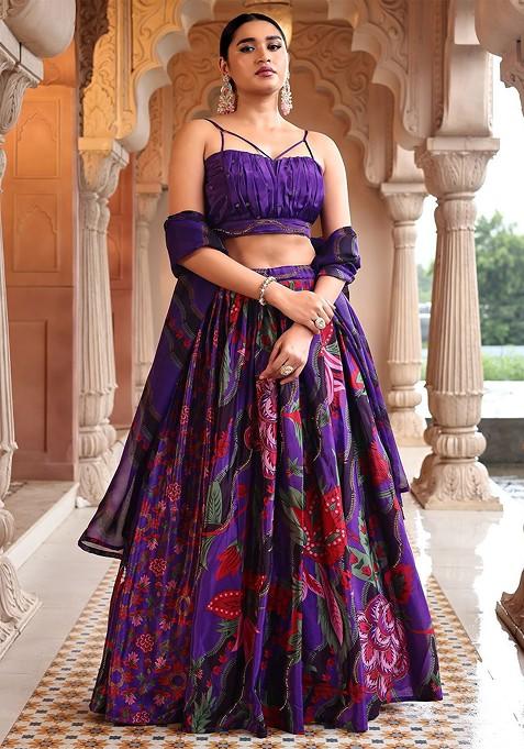 Purple Printed Blended Lehenga Choli — view on Indya