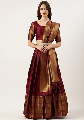 Maroon Woven Design Blended Lehenga Choli