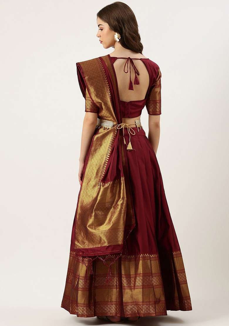 Maroon Woven Design Blended Lehenga Choli - Indya