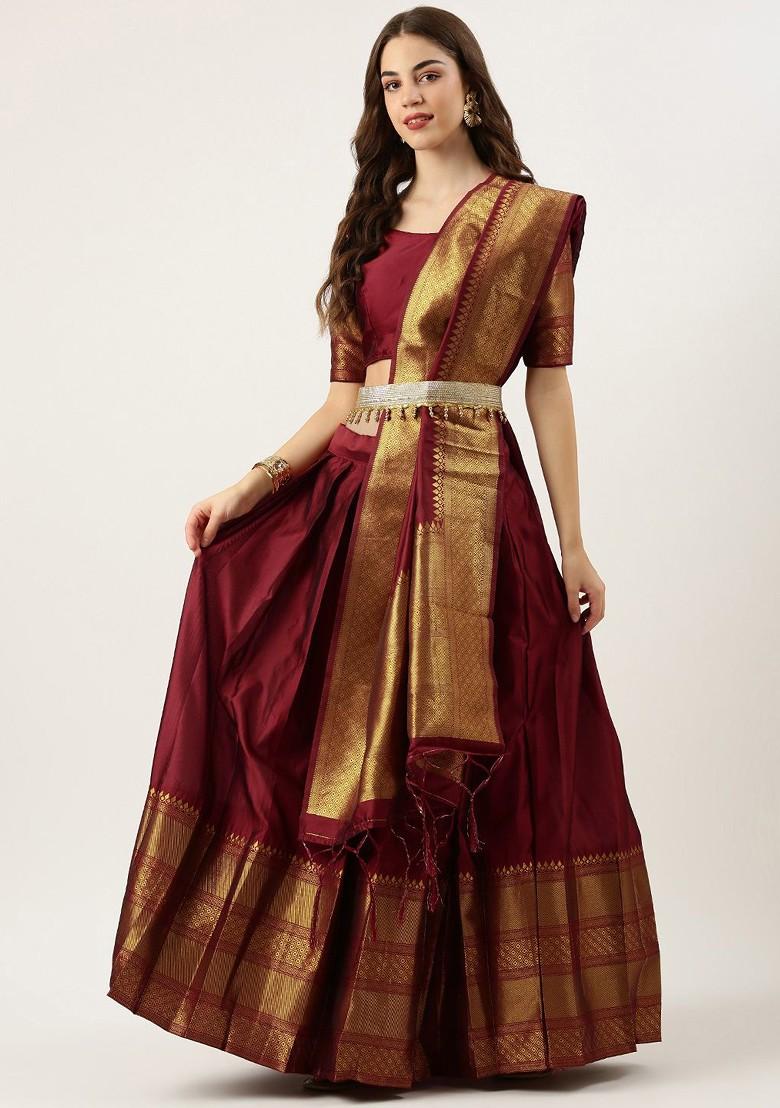 Maroon Woven Design Blended Lehenga Choli - Indya