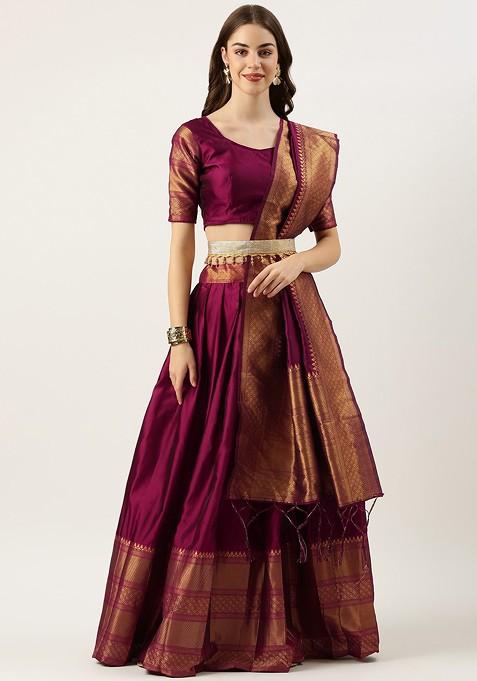 Purple Woven Design Blended Lehenga Choli — view on Indya