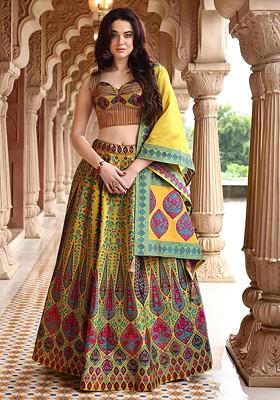 Lime Green Emboridered Blended Lehenga Choli