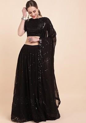 Black Embellished Blended Lehenga Choli