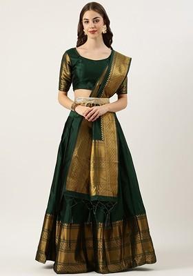 Green Woven Design Blended Lehenga Choli