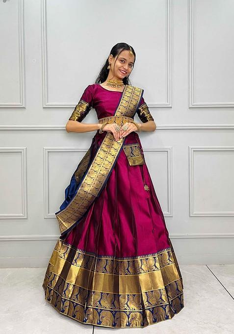 Purple Woven Design Blended Lehenga Choli — view on Indya