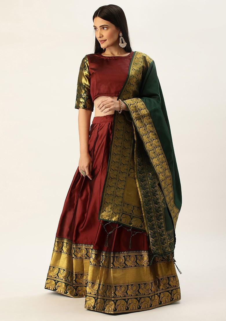 Maroon Zari Work Blended Lehenga Choli - Indya