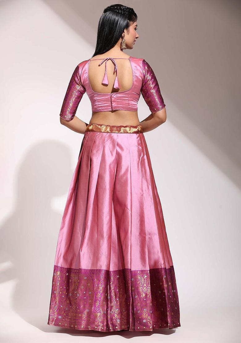Peach Zari Work Blended Lehenga Choli - Indya