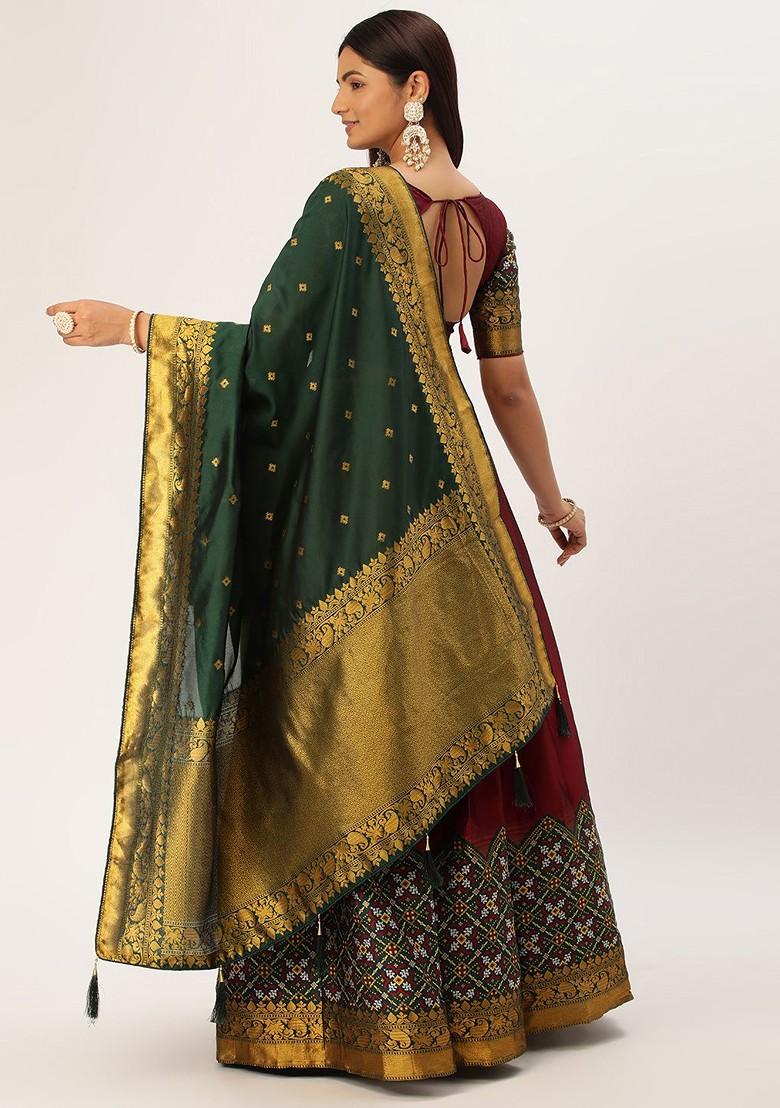 Maroon Zari Work Blended Lehenga Choli - Indya
