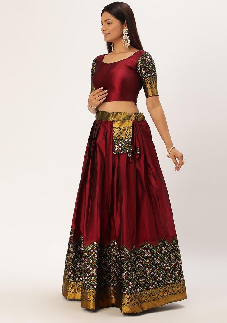 Maroon Zari Work Blended Lehenga Choli - Indya