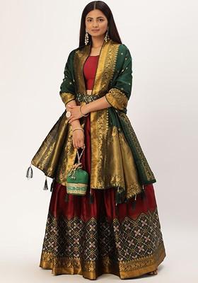 Maroon Woven Design Blended Lehenga Choli