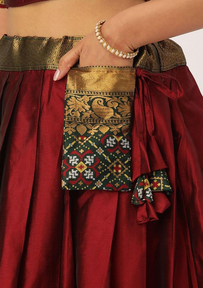 Maroon Woven Design Blended Lehenga Choli - Indya