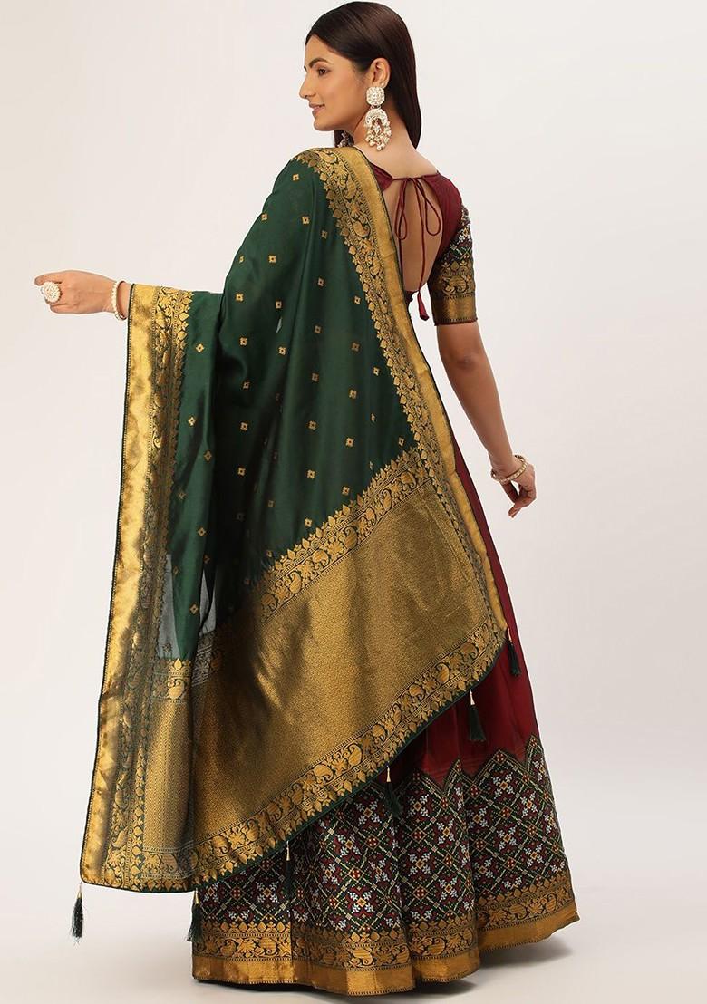 Maroon Woven Design Blended Lehenga Choli - Indya