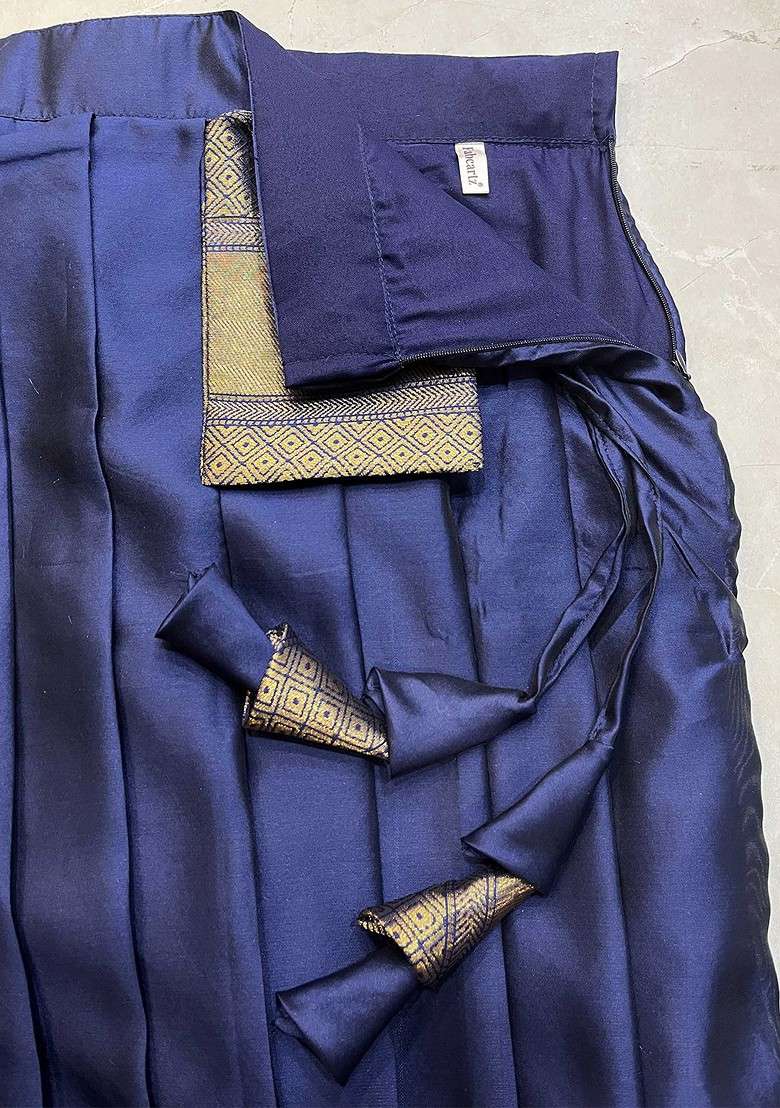 Navy Blue Woven Design Blended Lehenga Choli - Indya