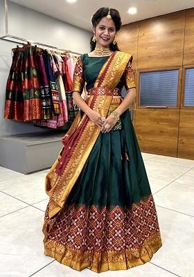Green Woven Design Blended Lehenga Choli