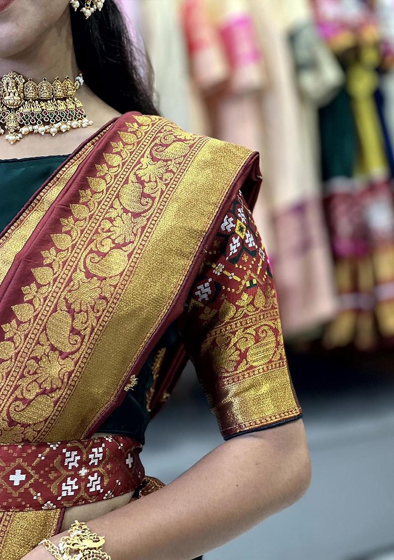 Green Woven Design Blended Lehenga Choli - Indya