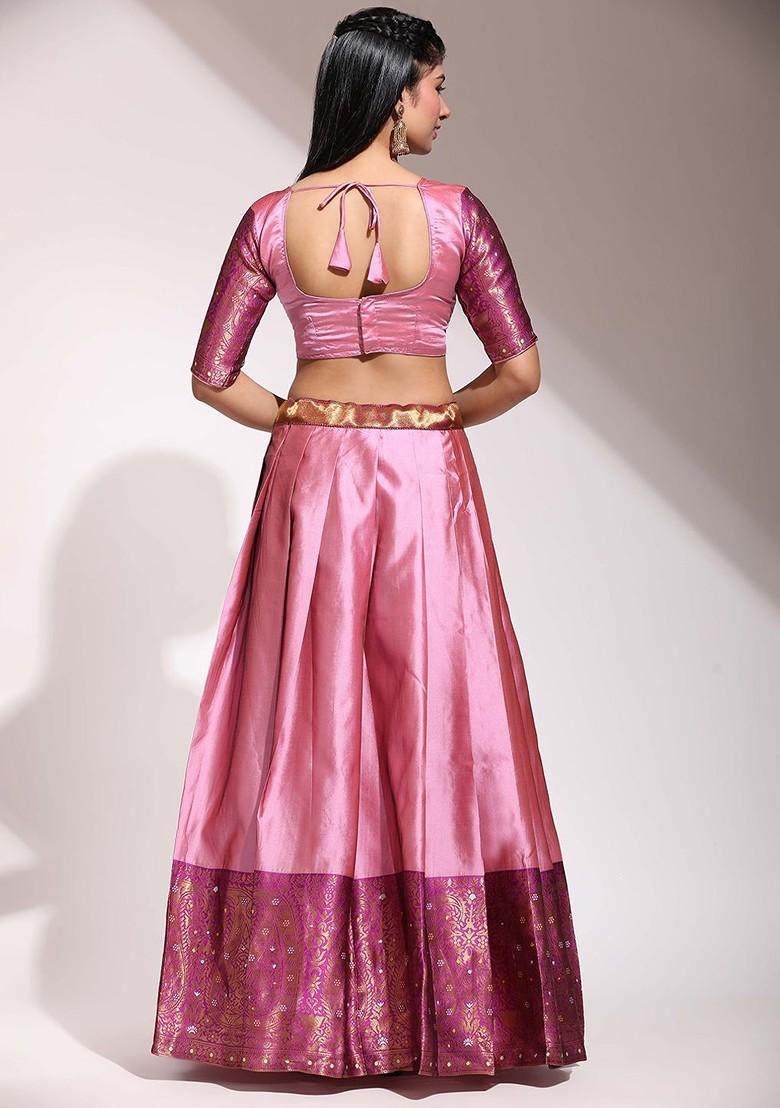 Pink Woven Design Blended Lehenga Choli - Indya