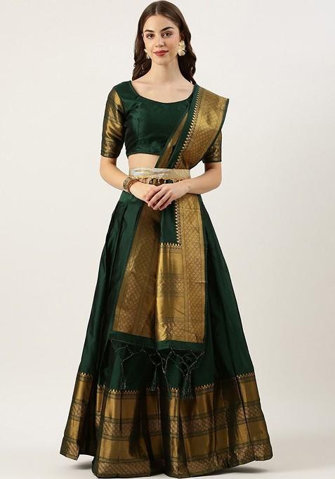 Green Emboridered Blended Lehenga Choli