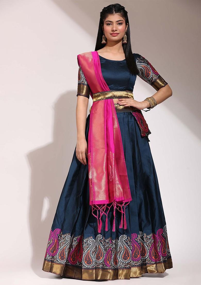 Teal Emboridered Blended Lehenga Choli - Indya