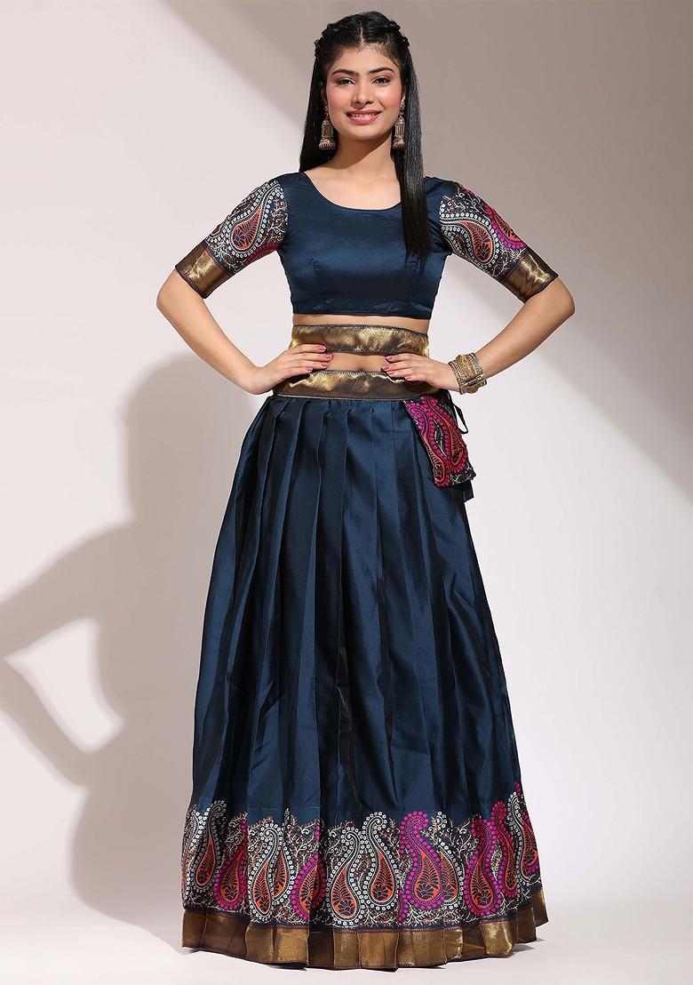 Teal Emboridered Blended Lehenga Choli - Indya