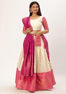 Pink Zari Work Blended Lehenga Choli