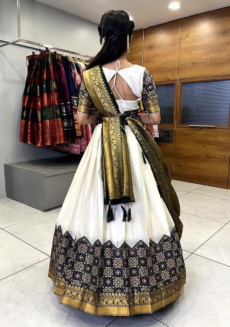 White Woven Design Blended Lehenga Choli - Indya
