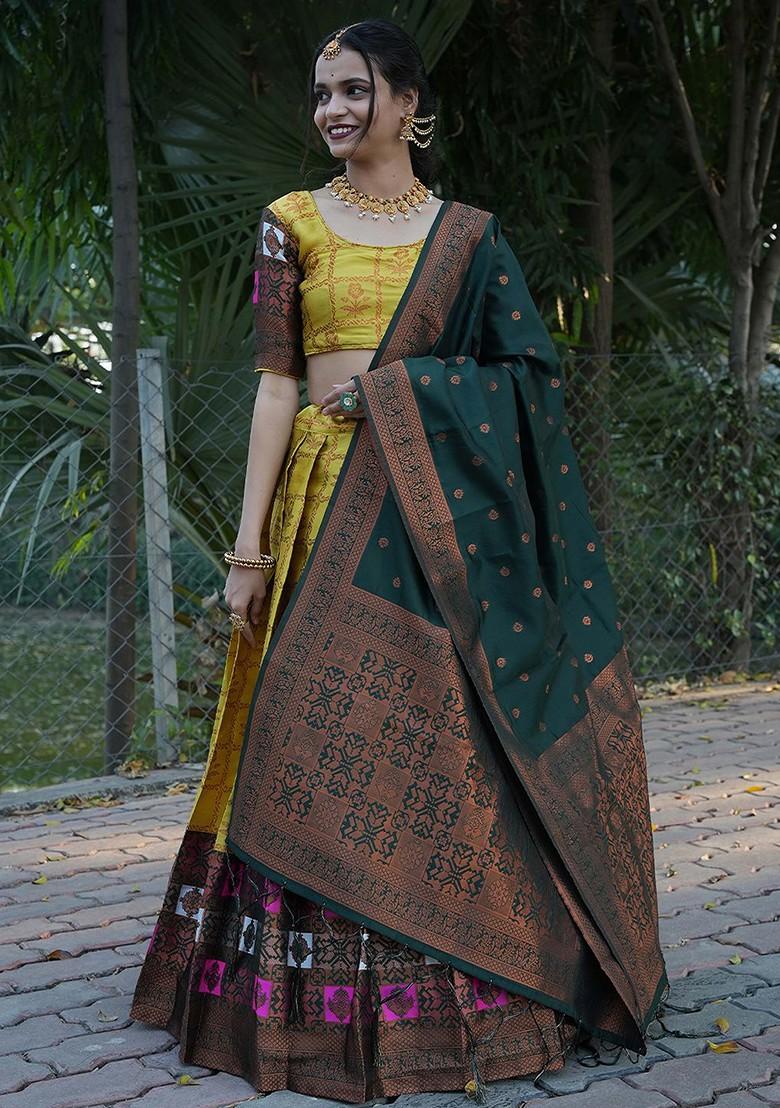 Yellow Woven Design Blended Lehenga Choli - Indya
