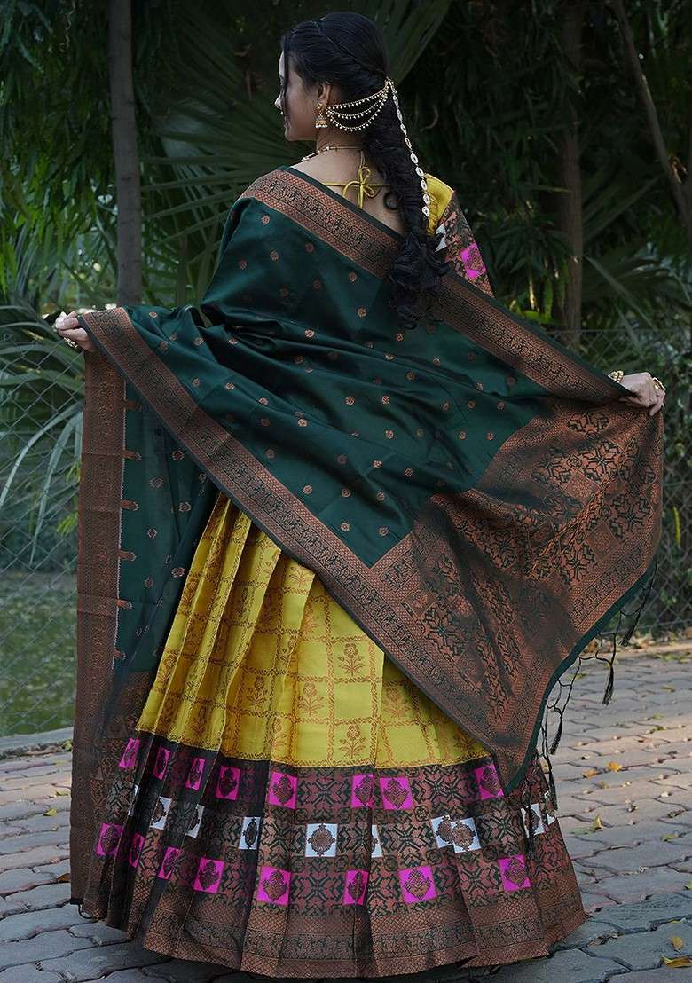 Yellow Woven Design Blended Lehenga Choli - Indya