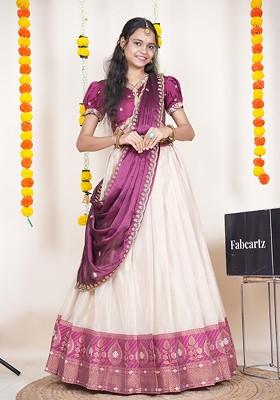 Purple Emboridered Blended Lehenga Choli