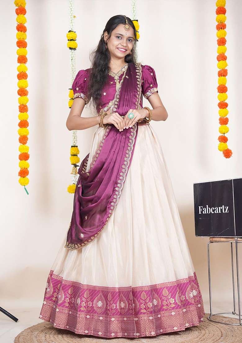 Purple Emboridered Blended Lehenga Choli - Indya