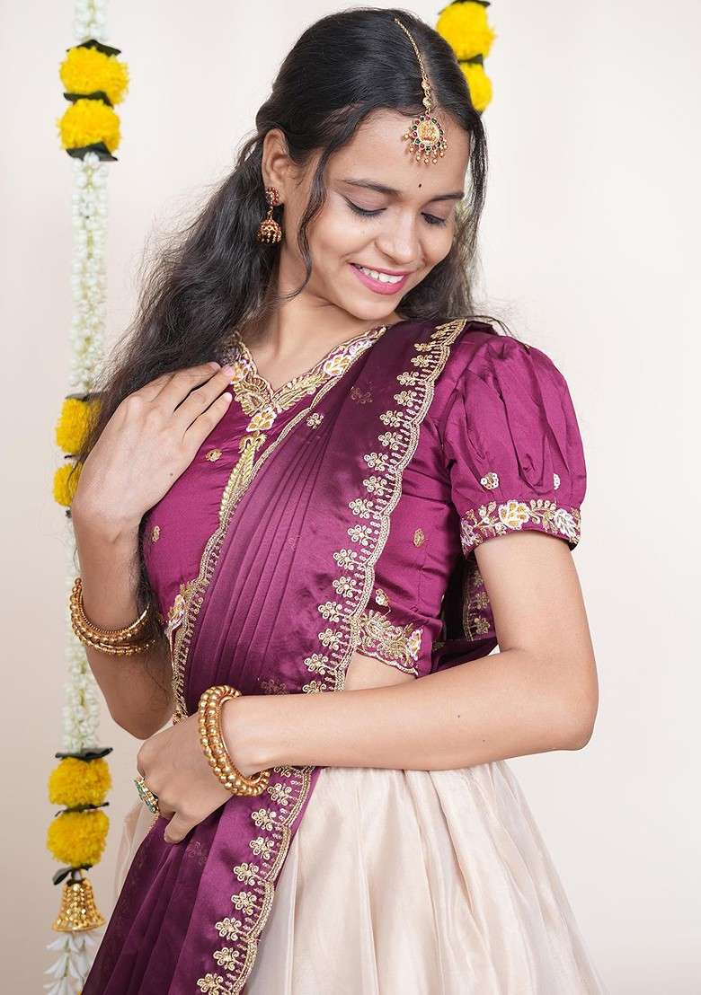 Purple Emboridered Blended Lehenga Choli - Indya