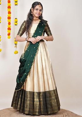 Cream Embellished Blended Lehenga Choli