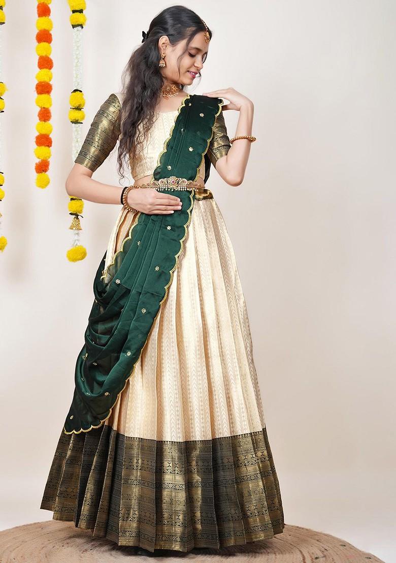 Cream Embellished Blended Lehenga Choli - Indya
