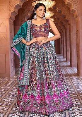 Turquoise Blue Emboridered Blended Lehenga Choli