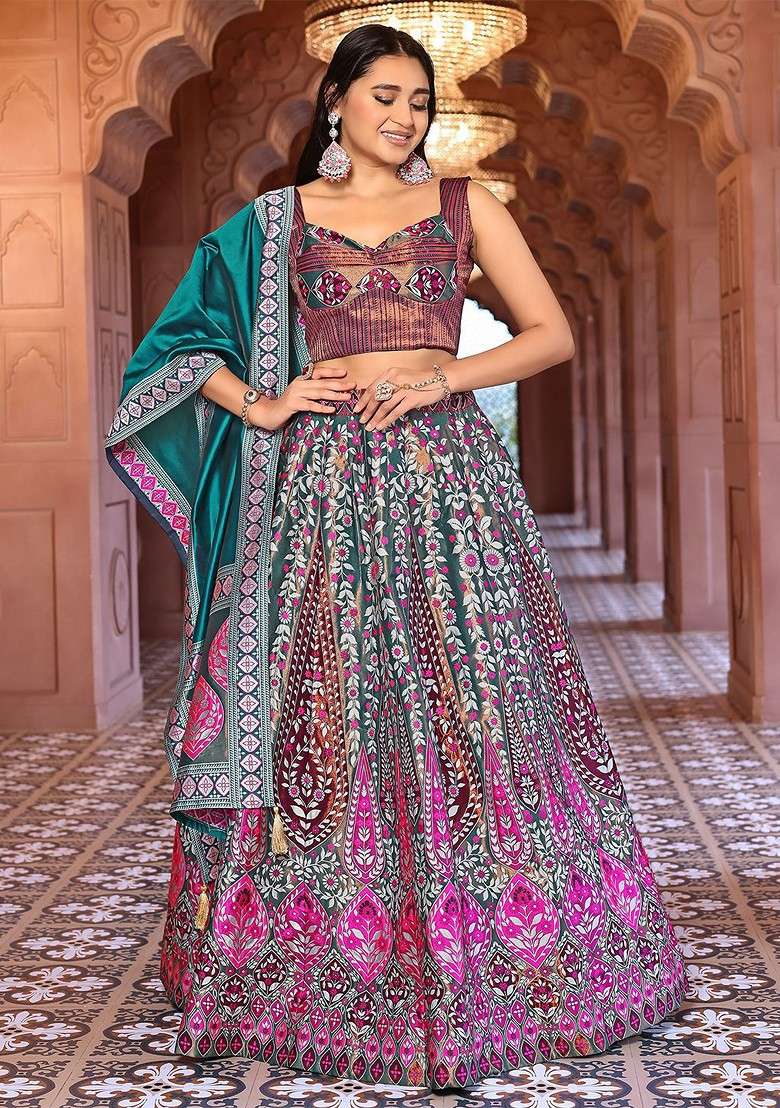 Turquoise Blue Emboridered Blended Lehenga Choli - Indya